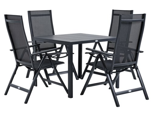 MADERUP L90 bord svart + 4 LOMMA stol svart