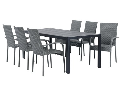 PINDSTRUP L205 tafel + 4 GUDHJEM stoelen grijs
