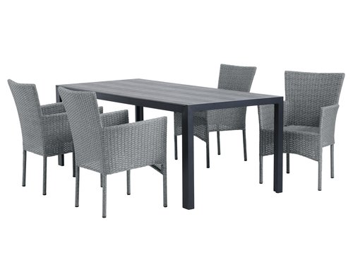PINDSTRUP P205 pöytä harmaa + 4 AIDT tuoli harmaa