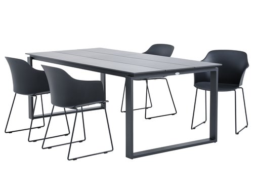 KOPERVIK L215 tafel grijs + 4 SANDVED stoelen zwart