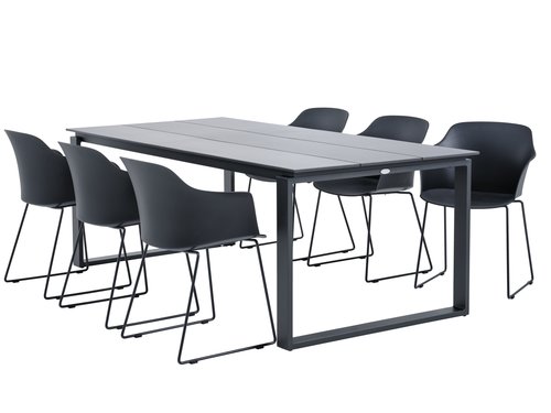 KOPERVIK L215 bord grå + 4 SANDVED stol svart