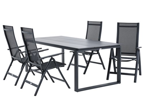 KOPERVIK P215 pöytä harmaa + 4 LOMMA tuoli musta
