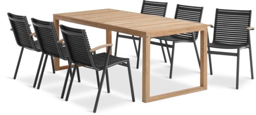 EBBESKOV Μ196 τραπέζι τικ + 4 SADBJERG καρέκλες μαύρο