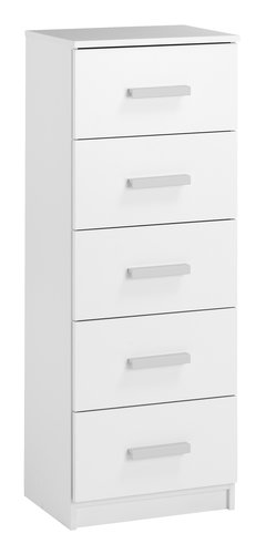 Commode TAPDRUP 5 tiroirs étroit blanc