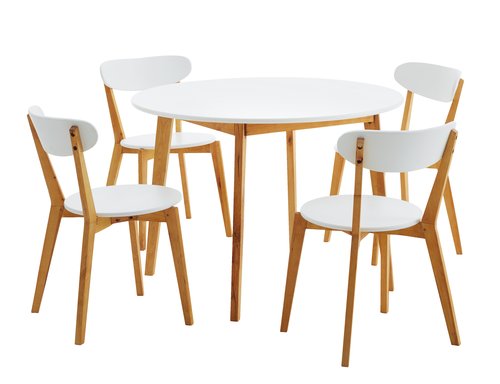 JEGIND Ø105 pöytä valkoinen + 4 JEGIND tuolia valkoinen