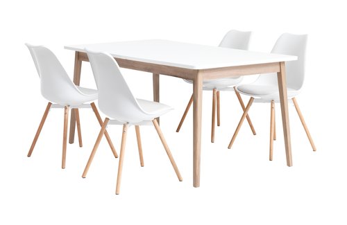 GAMMELGAB L160/200 Tisch + 4 KASTRUP Stühle weiß