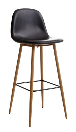 Bar stool JONSTRUP black faux leather/oak colour