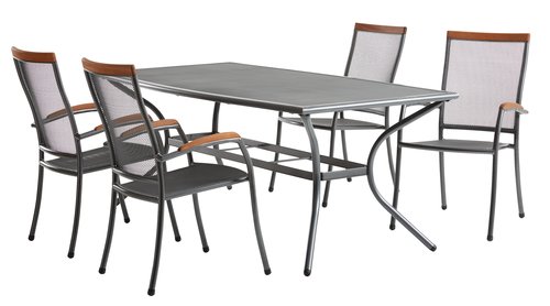 LARVIK D200 stůl šedá + 4 LARVIK stohovací židle šedá