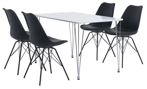 BANNERUP H120 asztal fehér + 4 KLARUP szék fekete