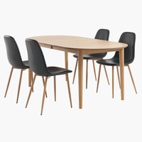 EGENS H190/270 asztal tölgy + 4 JONSTRUP szék fekete/tölgy