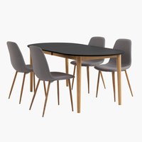 EGENS H190/270 asztal fekete + 4 JONSTRUP szék szürke/tölgy