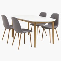 EGENS H190/270 asztal fehér + 4 JONSTRUP szék szürke/tölgy