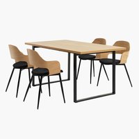 Mesa AABENRAA L160 roble + 4 sillas HVIDOVRE roble/negro