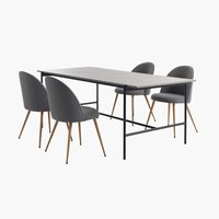 TERSLEV L200 table + 4 KOKKEDAL chairs grey/oak
