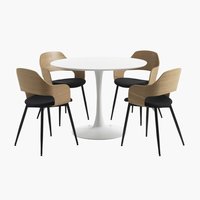Table RINGSTED Ø100 blanc + 4 chaises HVIDOVRE chêne/noir