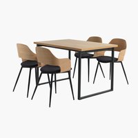 AABENRAA L120 tafel eiken + 4 HVIDOVRE stoelen eiken/zwart