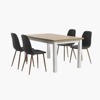 Table MARKSKEL L150/193 + 4 chaises JONSTRUP asphalte/chêne