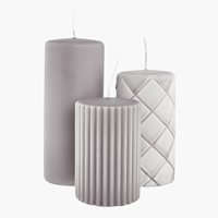 Pillar candle ALFRED grey set of 3