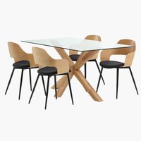 AGERBY H160 asztal tölgy + 4 HVIDOVRE szék tölgy/fekete