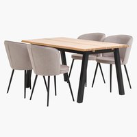 SKOVLUNDE H160 asztal natúr tölgy + 4 RISSKOV szék v.szürke