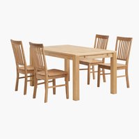 Table HAGE L150 chêne + 4 chaises JELS chêne
