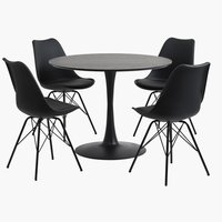 RINGSTED Ø100 pöytä musta + 4 KLARUP tuoli musta