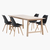 Table GADESKOV L200 chêne + 4 chaises KASTRUP noir/chêne