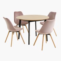 JEGIND ÁTM105 asztal tölgy + 4 KASTRUP szék rózsaszín