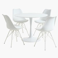 RINGSTED Ø100 bord hvid + KLARUP stole hvid/hvid