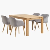 HAGE L150 table chêne + 4 ADSLEV chaises velours gris