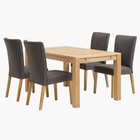 HAGE L150 table chêne + 4 NORDRUP chaises gris