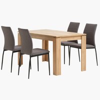LINTRUP L140 table oak + 4 TRUSTRUP chairs grey