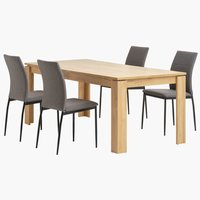 LINTRUP L190/280 table oak + 4 TRUSTRUP chairs grey