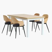 MARKSKEL L150/193 tafel + 4 HVIDOVRE stoelen eiken/zwart