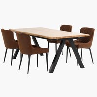 Table SANDBY L210 chêne naturel + 4 chaises PEBRINGE brun