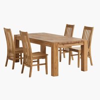 Table OLLERUP L200 chêne + 4 chaises SILLERUP chêne