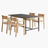 EGUM L160 Tisch schwarz/eiche + 4 VADEHAVET Stühle eiche