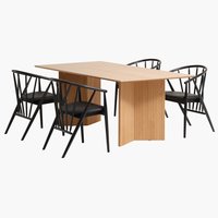 Table VESTERBORG L200 + 4 chaises ARNBORG noir