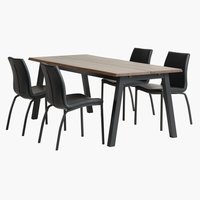 SKOVLUNDE L200 table chêne foncé + 4 ASAA chaises noir