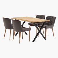 ROSKILDE H140 asztal natúr tölgy + 4 PEBRINGE szék szürke