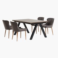 SANDBY L160 Tisch dunkle Eiche + 4 PEBRINGE Stühle grau
