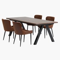 SANDBY Tavolo L210 cm rovere scuro + 4 PEBRINGE marrone/nero