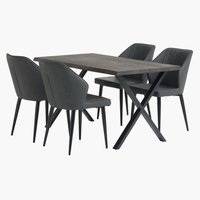 Table ROSKILDE L140 chêne foncé + 4 chaises LUNDERSKOV noir