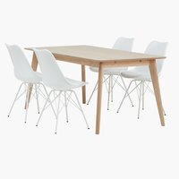 KALBY L160/250 Tisch + 4 KLARUP Stühle weiß