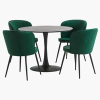 RINGSTED Ø100 table noir + 4 RISSKOV chaises vert foncé