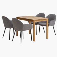 JEGERUP L115 Tisch eiche + 4 SABRO Stühle schwarz/grau
