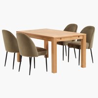 HAGE L150 Tisch Eiche + 4 VASBY Stühle Samt olivgrün/schwarz