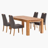OLLERUP L200 table chêne + 4 ORNEBJERG chaises gris/chêne