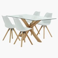 Mesa AGERBY L160 roble + 4 sillas BLOKHUS blanco