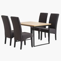 AABENRAA L120 tafel eiken + 4 BAKKELY stoelen grijs/zwart
